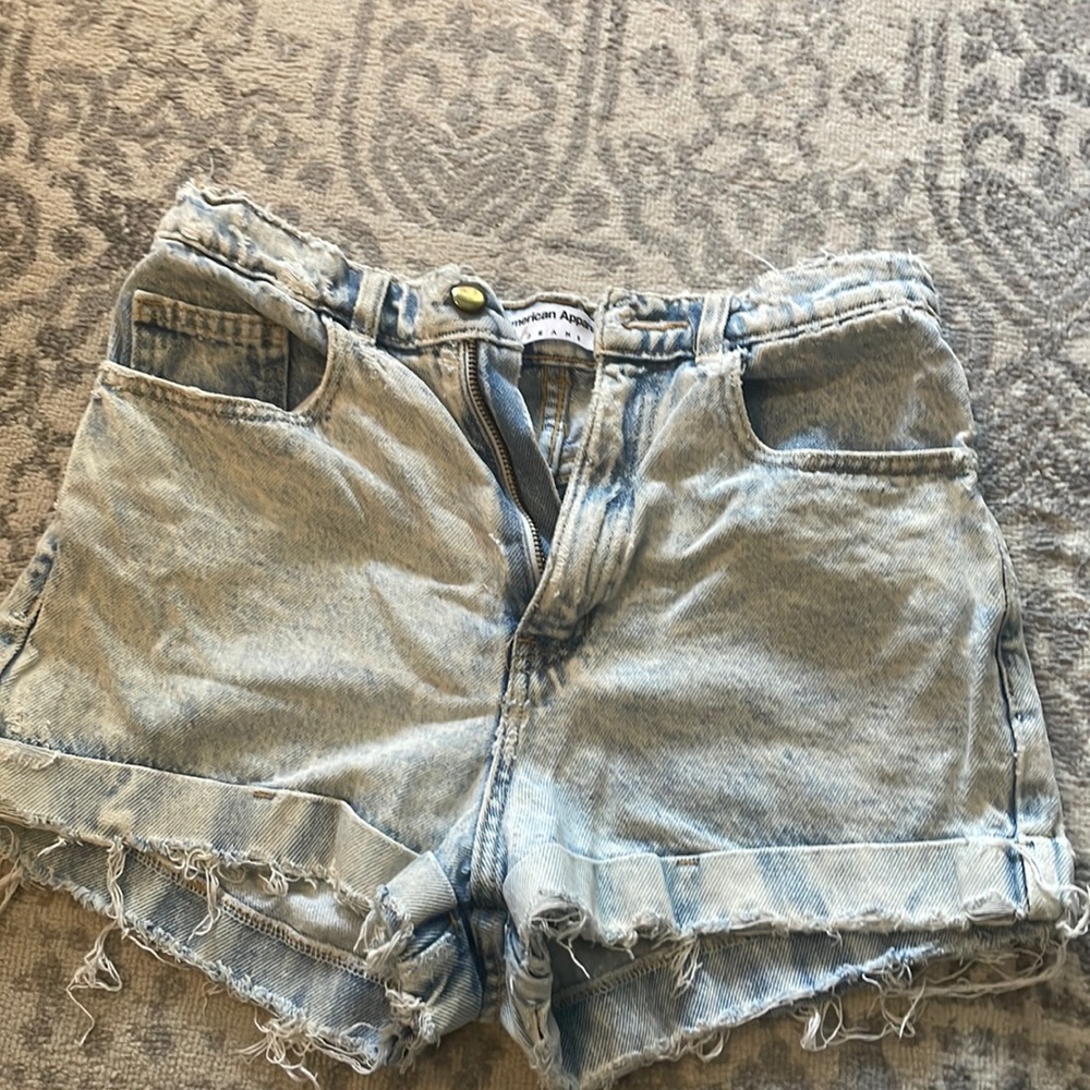 American apparel light wash distressed jeans shorts